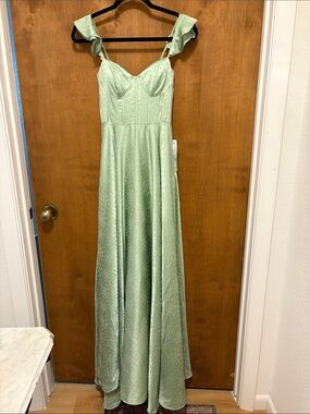 605. B. Darlin Light Green Ruffled Strap Maxi Dress with pockets